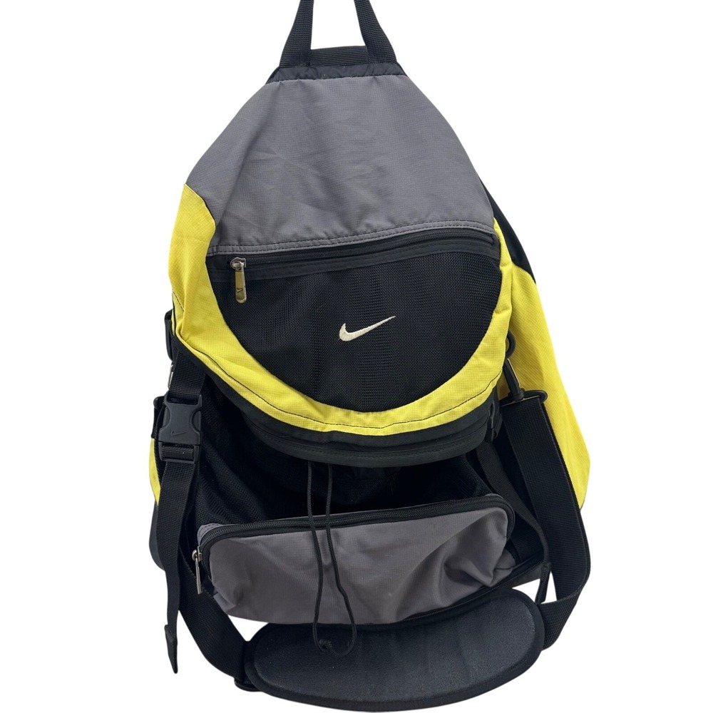 VTG Nike Gym Bag Black Yellow Gray Duffel Travel School Sports Bag Retro Swoosh